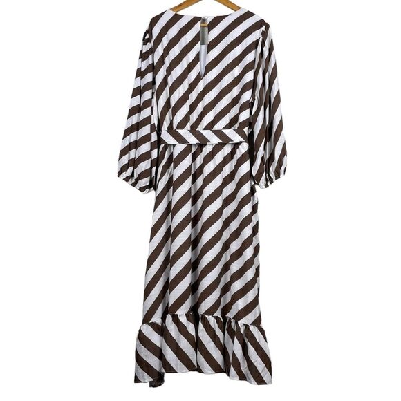 Lane Bryant Blouson-Sleeve Ruffle Hem Brown White Stripe Print Size 24 NEW - Picture 9 of 14